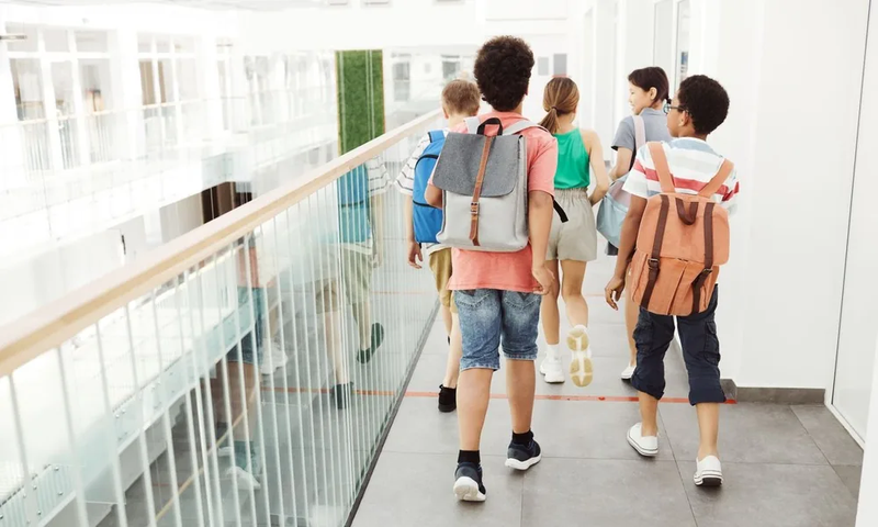 Students in a school hallway