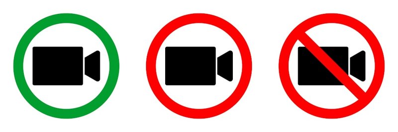 Red prohibited symbol indicating that a secret or non-consensual video recording may be illegal under Canadian voyeurism and privacy laws.